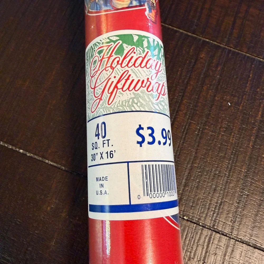 Vintage Christmas Gift Wrap Santa Claus Red Holiday Wrapping Paper USA 40‎ SQFT